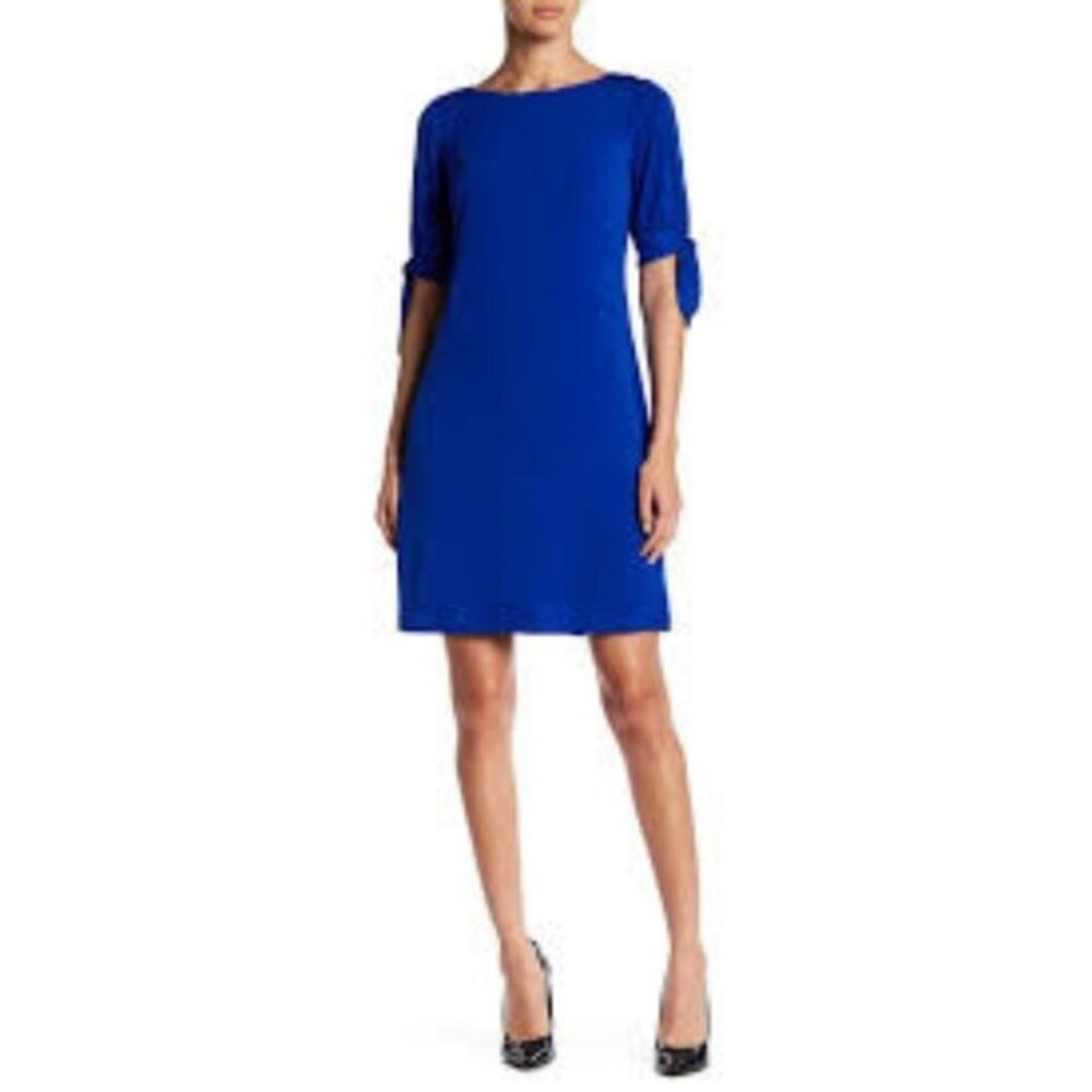 Eliza J Royal Blue Shift Dress Tie Sleeve Sheath Cocktail Career Women’s 4